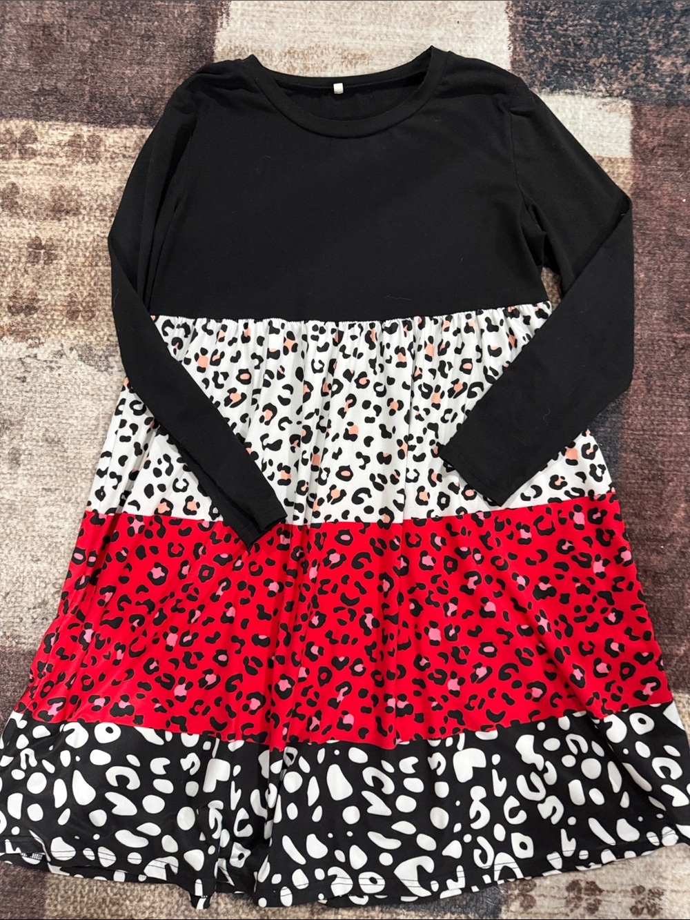 Black & Red Leopard Tiered women Dress